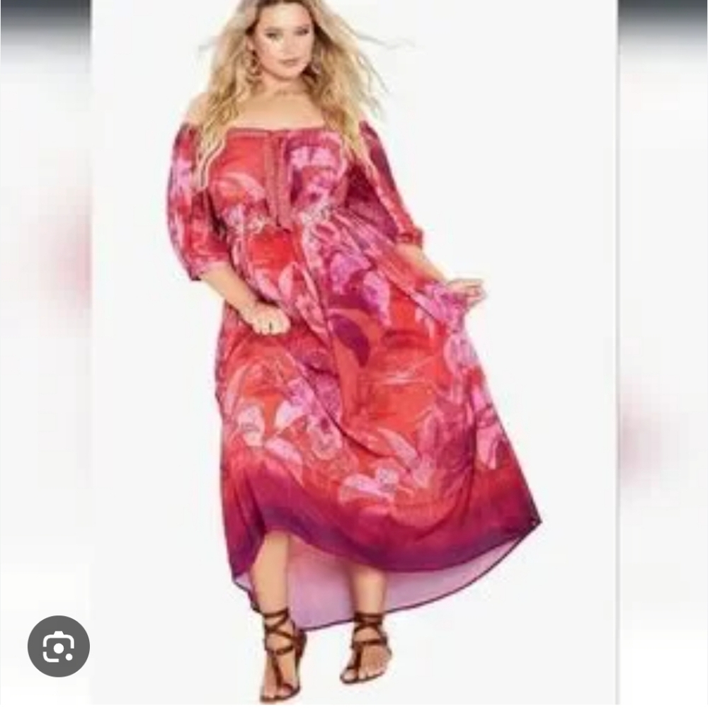 Avenue Red and Pink Flowing Dress.size16.New Condition